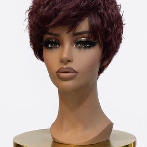 Short Textured Pixie Wig in Deep Burgundy -